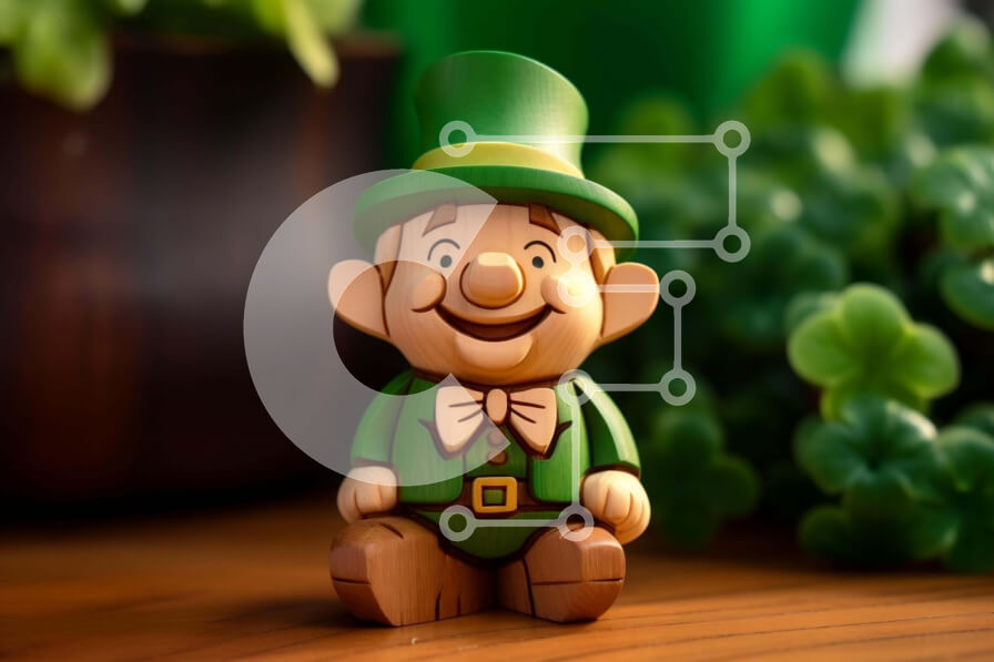 Intra Συλλεκτικό Ξύλινο Παζλ Plywood  4mm - Ιρλανδικό ειδώλιο παιχνιδιών Leprechaun για την Ημέρα του Αγίου Πατρικίου Σε Ξύλινο Κουτί - Διαστάσεις: 10x10 cm – 25 κομμάτια