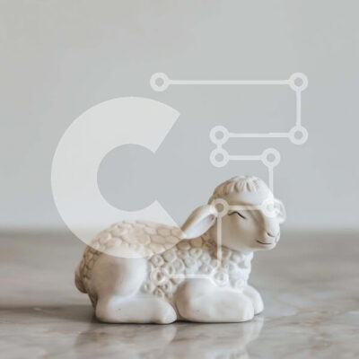 Intra Συλλεκτικό Ξύλινο Παζλ Plywood  4mm - Λευκό Κεραμικό Πρόβατο Ειδώλιο ύπνου Σε Ξύλινο Κουτί - Διαστάσεις Puzzle: 10x10 cm – 25 κομμάτια - Image 1