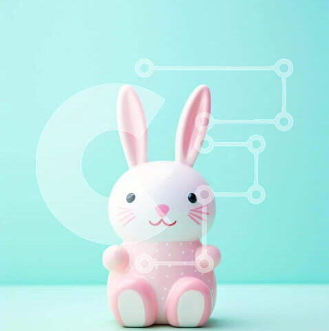 Intra Συλλεκτικό Ξύλινο Παζλ Plywood 4mm - Μικρό ροζ λαγουδάκι σε φόντο Aqua Σε Ξύλινο Κουτί - Διαστάσεις: 10x10 cm – 25 κομμάτια - Image 1