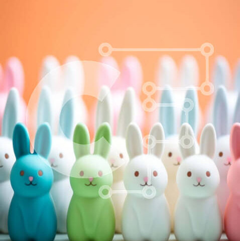 Intra Συλλεκτικό Ξύλινο Παζλ Plywood 4mm - Ομάδα πολύχρωμων ειδωλίων λαγουδάκι σε πορτοκαλί φόντο Σε Ξύλινο Κουτί - Διαστάσεις: 10x10 cm – 25 κομμάτια - Image 1