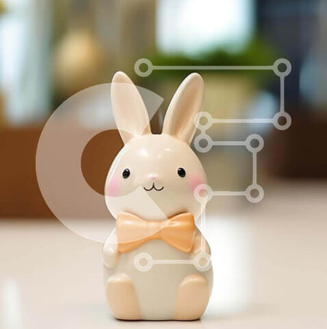 Intra Συλλεκτικό Ξύλινο Παζλ Plywood 4mm - Μικρό λευκό λαγουδάκι με πορτοκαλί παπιγιόν Σε Ξύλινο Κουτί - Διαστάσεις: 10x10 cm – 25 κομμάτια - Image 1