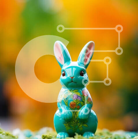 Intra Συλλεκτικό Ξύλινο Παζλ Plywood 4mm - Πασχαλινή διακόσμηση λαγουδάκι σε πράσινο γρασίδι Σε Ξύλινο Κουτί - Διαστάσεις Puzzle: 10x10 cm – 25 κομμάτια - Image 1