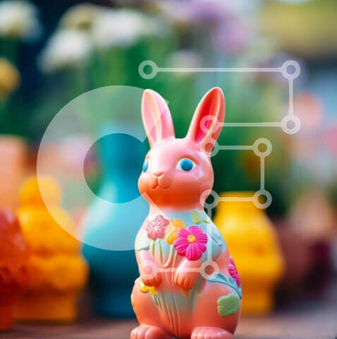 Intra Συλλεκτικό Ξύλινο Παζλ Plywood  4mm - Πολύχρωμο ειδώλιο λαγουδάκι του Πάσχα στο τραπέζι με διακοσμήσεις Σε Ξύλινο Κουτί - Διαστάσεις: 10x10 cm – 25 κομμάτια - Image 1