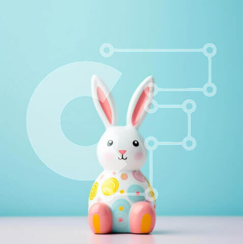 Intra Συλλεκτικό Ξύλινο Παζλ Plywood  4mm - Πολύχρωμο πασχαλινό παιχνίδι λαγουδάκι στο τραπέζι με πορτοκαλί και μπλε φόντο Σε Ξύλινο Κουτί - Διαστάσεις Puzzle: 10x10 cm – 25 κομμάτια - Image 1