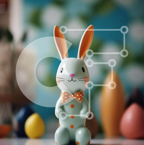 Intra Συλλεκτικό Ξύλινο Παζλ Plywood  4mm - Πασχαλινό παιχνίδι λαγουδάκι με οκταγωνικό παπιγιόν και πασχαλινά αυγά Σε Ξύλινο Κουτί - Διαστάσεις Puzzle: 10x10 cm – 25 κομμάτια - Image 1