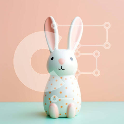 Intra Συλλεκτικό Ξύλινο Παζλ Plywood 4mm - Λευκό ειδώλιο λαγουδάκι με πουά σε πορτοκαλί φόντο Σε Ξύλινο Κουτί - Διαστάσεις: 10x10 cm – 25 κομμάτια - Image 1