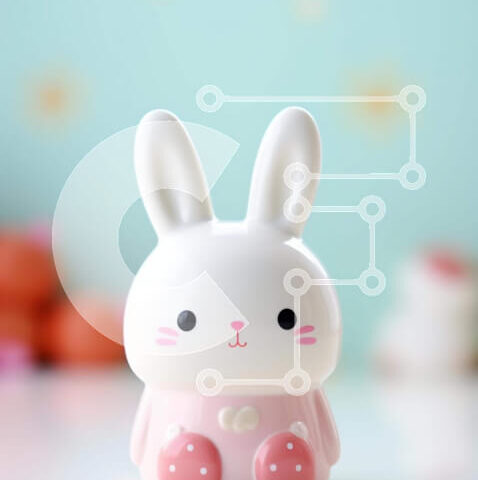 Intra Συλλεκτικό Ξύλινο Παζλ Plywood 4mm - Μικρό ροζ και λευκό ειδώλιο λαγουδάκι στο τραπέζι Σε Ξύλινο Κουτί - Διαστάσεις: 10x10 cm – 25 κομμάτια - Image 1