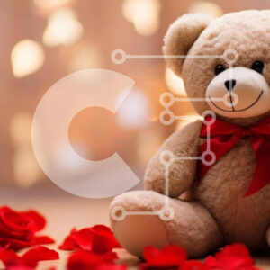 Intra Συλλεκτικό Ξύλινο Παζλ Plywood  4mm - Teddy Bear που περιβάλλεται από κόκκινα ροδοπέταλα Σε Ξύλινο Κουτί - Διαστάσεις Puzzle: 10x10 cm – 25 κομμάτια