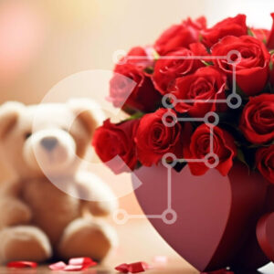 Intra Συλλεκτικό Ξύλινο Παζλ Plywood  4mm - Ρομαντική σύνθεση από τριαντάφυλλα και αρκουδάκι Σε Ξύλινο Κουτί - Διαστάσεις Puzzle: 10x10 cm – 25 κομμάτια