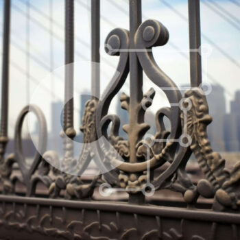 Intra Συλλεκτικό Ξύλινο Παζλ Plywood  4mm - Κομψός περίτεχνος σιδερένιος φράχτης με τον ορίζοντα της πόλης Σε Ξύλινο Κουτί - Διαστάσεις Puzzle: 10x10 cm – 25 κομμάτια - Image 1