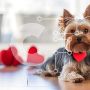 Intra Συλλεκτικό Ξύλινο Παζλ Plywood  4mm - Yorkshire Terrier με κόκκινες διακοσμήσεις σε σχήμα καρδιάς Σε Ξύλινο Κουτί - Διαστάσεις: 10x10 cm – 25 κομμάτια
