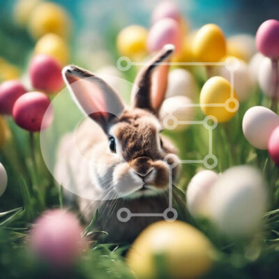 Intra Συλλεκτικό Ξύλινο Παζλ Plywood  4mm - Καφέ λαγουδάκι και πολύχρωμα πασχαλινά αυγά στη χλόη Σε Ξύλινο Κουτί - Διαστάσεις: 10x10 cm – 25 κομμάτια - Image 1