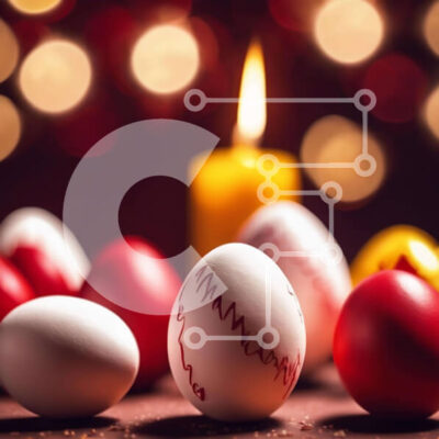 Intra Συλλεκτικό Ξύλινο Παζλ Plywood  4mm - Πολύχρωμα αυγά Πάσχας και Χριστουγέννων με φόντο το φως των κεριών Σε Ξύλινο Κουτί - Διαστάσεις: 10x10 cm – 25 κομμάτια - Image 1