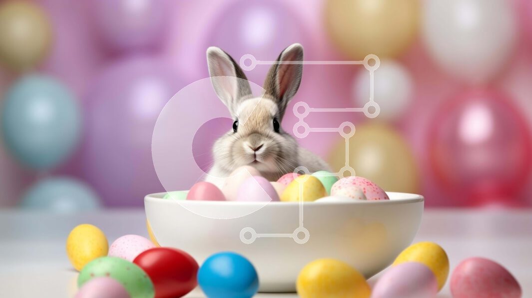 Intra Συλλεκτικό Ξύλινο Παζλ Plywood  4mm - Πασχαλινό λαγουδάκι με πολύχρωμα αυγά και μπαλόνια Σε Ξύλινο Κουτί - Διαστάσεις: 10x10 cm – 25 κομμάτια