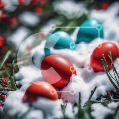 Intra Συλλεκτικό Ξύλινο Παζλ Plywood  4mm - Πολύχρωμα Πασχαλινά αυγά στο χιόνι με πράσινα μούρα Σε Ξύλινο Κουτί - Διαστάσεις: 10x10 cm – 25 κομμάτια - Image 1