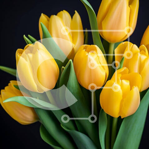Intra Συλλεκτικό Ξύλινο Παζλ Plywood  4mm - Μπουκέτο με κίτρινες τουλίπες σε μαύρο φόντο Σε Ξύλινο Κουτί - Διαστάσεις: 10x10 cm – 25 κομμάτια - Image 1