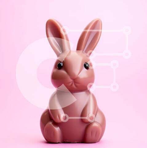 Intra Συλλεκτικό Ξύλινο Παζλ Plywood  4mm - Ειδώλιο λαγουδάκι του Πάσχα μπροστά από ροζ φόντο Σε Ξύλινο Κουτί - Διαστάσεις: 10x10 cm – 25 κομμάτια - Image 1