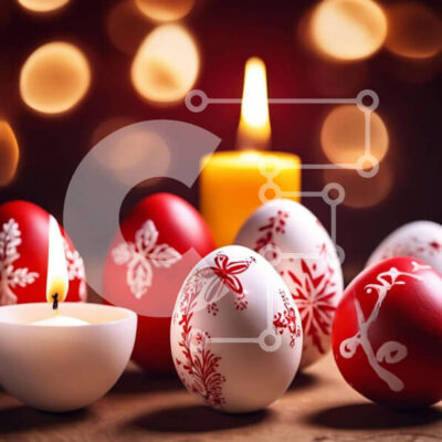 Intra Συλλεκτικό Ξύλινο Παζλ Plywood  4mm - Πολύχρωμα Πασχαλινά αυγά και λαμπάδα για εορταστική γιορτή Σε Ξύλινο Κουτί - Διαστάσεις: 10x10 cm – 25 κομμάτια - Image 1