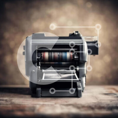 Intra Συλλεκτικό Ξύλινο Παζλ Plywood 4mm - Παλιομοδίτικος εκτυπωτής σε ξύλινο τραπέζι Σε Ξύλινο Κουτί - Διαστάσεις Puzzle: 10x10 cm – 25 κομμάτια - Image 1