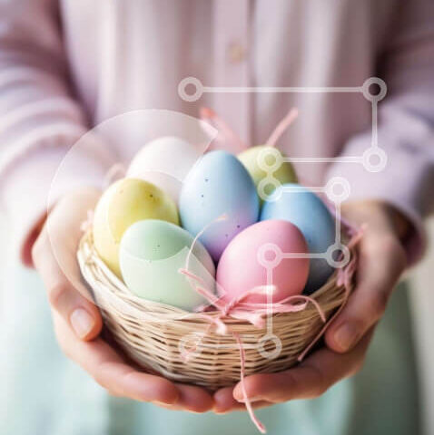 Intra Συλλεκτικό Ξύλινο Παζλ Plywood  4mm - Γυναίκα που κρατά το πασχαλινό καλάθι με τα πολύχρωμα αυγά Σε Ξύλινο Κουτί - Διαστάσεις: 10x10 cm – 25 κομμάτια - Image 1