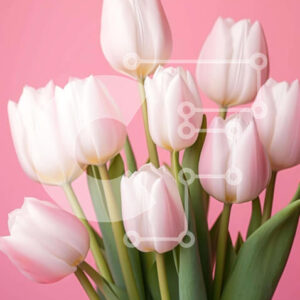 Intra Συλλεκτικό Ξύλινο Παζλ Plywood  4mm - Όμορφη ανθοσυνθέσεις με λευκές τουλίπες σε ροζ φόντο Σε Ξύλινο Κουτί - Διαστάσεις: 10x10 cm – 25 κομμάτια