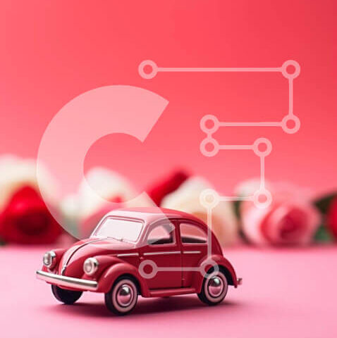 Intra Συλλεκτικό Ξύλινο Παζλ Plywood  4mm - Κόκκινο αυτοκίνητο Volkswagen Beetle με τριαντάφυλλα για την ημέρα του Αγίου Βαλεντίνου Σε Ξύλινο Κουτί - Διαστάσεις: 10x10 cm – 25 κομμάτια - Image 1