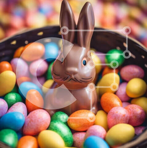 Intra Συλλεκτικό Ξύλινο Παζλ Plywood  4mm - Σοκολατένιο λαγουδάκι και πολύχρωμα πασχαλινά αυγά Σε Ξύλινο Κουτί - Διαστάσεις: 10x10 cm – 25 κομμάτια - Image 1