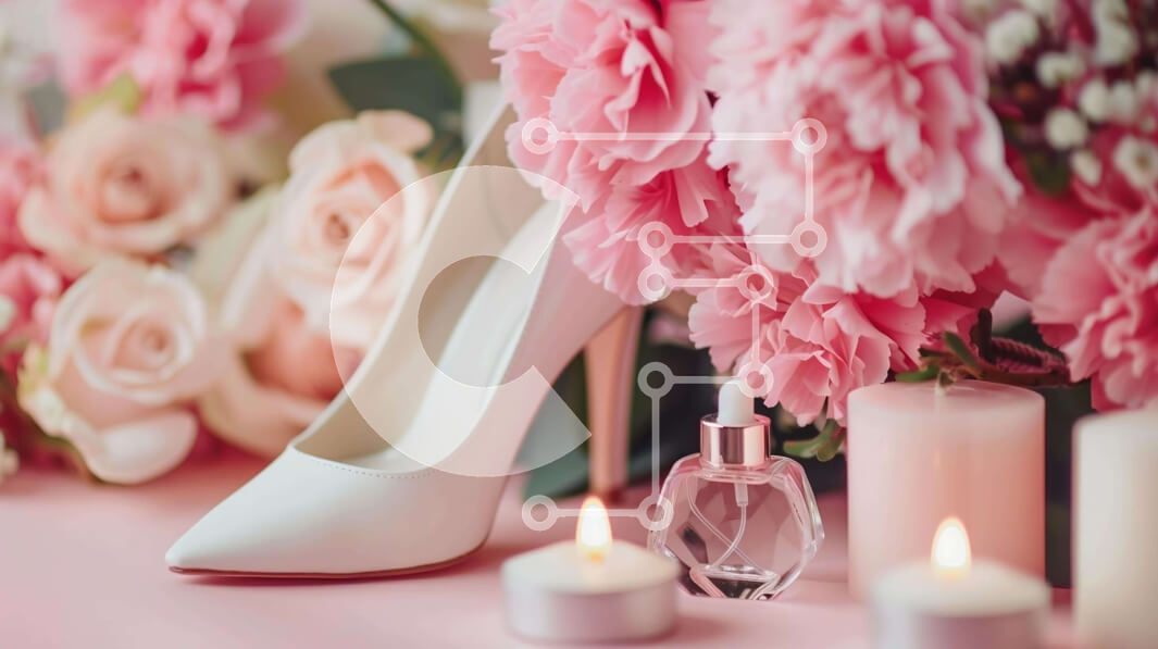 Intra Συλλεκτικό Ξύλινο Παζλ Plywood  4mm - Κομψό λευκό ψηλοτάκουνο παπούτσι με ροζ λουλούδια και κεριά Σε Ξύλινο Κουτί - Διαστάσεις Puzzle: 10x10 cm – 25 κομμάτια