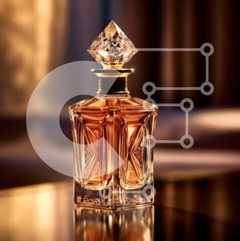 Intra Συλλεκτικό Ξύλινο Παζλ Plywood  4mm - Κομψό μπουκάλι αρώματος σε τραπέζι από σκούρο ξύλο Σε Ξύλινο Κουτί - Διαστάσεις Puzzle: 10x10 cm – 25 κομμάτια - Image 1