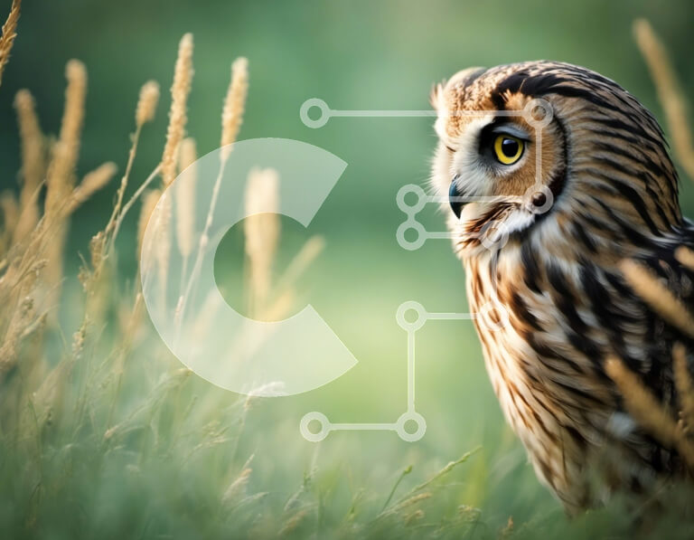 Intra Συλλεκτικό Ξύλινο Παζλ Plywood  4mm - Μικρή κουκουβάγια στο πεδίο της ψηλής χλόης Σε Ξύλινο Κουτί - Διαστάσεις: 10x10 cm – 25 κομμάτια