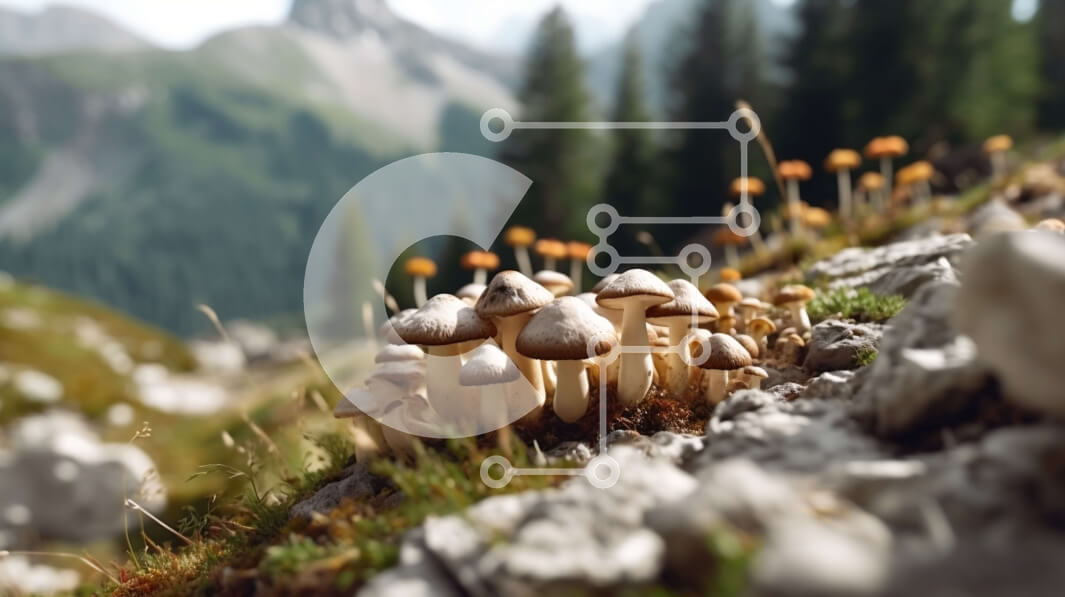 Intra Συλλεκτικό Ξύλινο Παζλ Plywood  4mm - Όμορφη εικόνα των μανιταριών που αναπτύσσονται στη βραχώδη πλαγιά Σε Ξύλινο Κουτί - Διαστάσεις: 10x10 cm – 25 κομμάτια