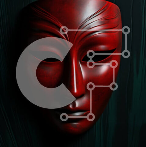 Intra Συλλεκτικό Ξύλινο Παζλ Plywood  4mm - Κόκκινη μάσκα που κρέμεται σε σκούρο ξύλινο τοίχο Σε Ξύλινο Κουτί - Διαστάσεις Puzzle: 10x10 cm – 25 κομμάτια - Image 1