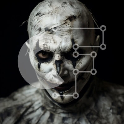 Intra Συλλεκτικό Ξύλινο Παζλ Plywood  4mm - Άτομο που φορά μια λευκή μάσκα κλόουν με μαύρο μακιγιάζ Σε Ξύλινο Κουτί - Διαστάσεις Puzzle: 10x10 cm – 25 κομμάτια - Image 1