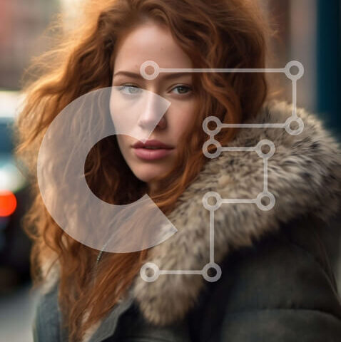 Intra Συλλεκτικό Ξύλινο Παζλ Plywood  4mm - Κομψή κοκκινομάλλα γυναίκα με μαύρο δερμάτινο μπουφάν στην City Street Σε Ξύλινο Κουτί - Διαστάσεις Puzzle: 10x10 cm – 25 κομμάτια - Image 1