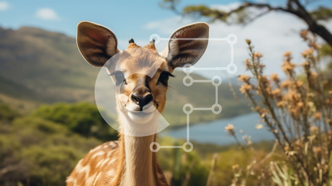 Intra Συλλεκτικό Ξύλινο Παζλ Plywood  4mm - Περίεργη αντιλόπη μωρού σε χορταριασμένο χωράφι με γραφικό φόντο Σε Ξύλινο Κουτί - Διαστάσεις: 10x10 cm – 25 κομμάτια