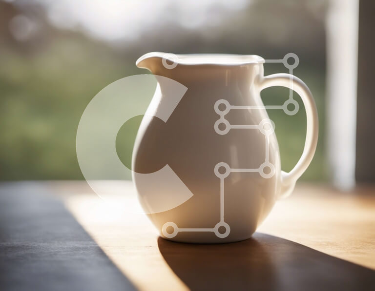 Intra Συλλεκτικό Ξύλινο Παζλ Plywood  4mm - Λευκή στάμνα σε ξύλινο τραπέζι με θέα στο πράσινο τοπίο Σε Ξύλινο Κουτί - Διαστάσεις Puzzle: 10x10 cm – 25 κομμάτια