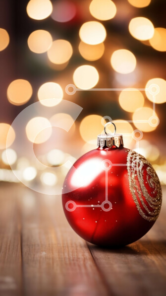 Intra Συλλεκτικό Ξύλινο Παζλ Plywood  4mm - Κόκκινο στολίδι σε ξύλινο τραπέζι με γκλίτερ διακόσμηση Σε Ξύλινο Κουτί - Διαστάσεις: 10x10 cm – 25 κομμάτια