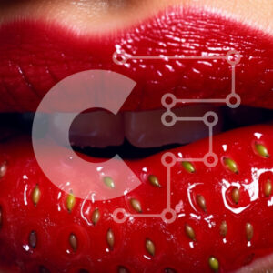 Intra Συλλεκτικό Ξύλινο Παζλ Plywood  4mm - Όμορφη κοντινή εικόνα των χειλιών της γυναίκας με τις φράουλες Σε Ξύλινο Κουτί - Διαστάσεις Puzzle: 10x10 cm – 25 κομμάτια