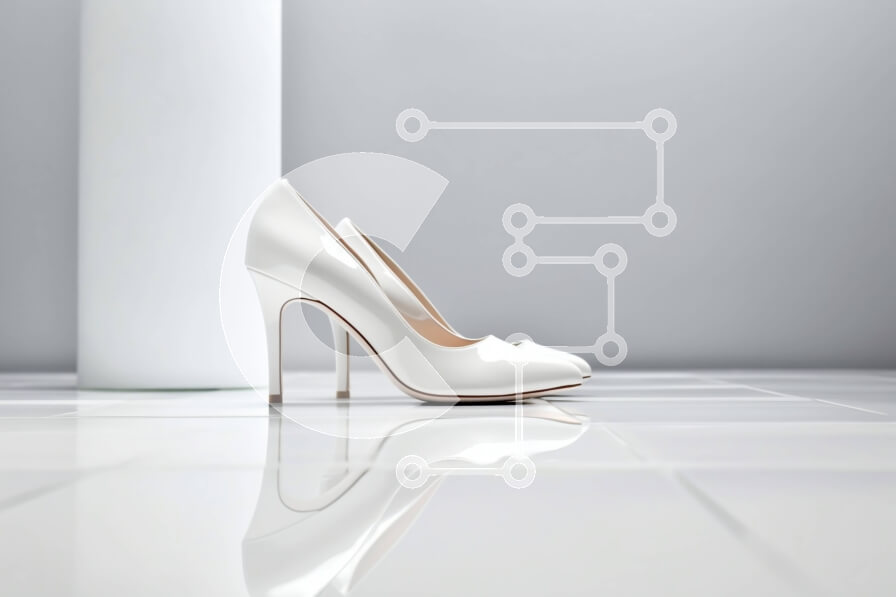 Intra Συλλεκτικό Ξύλινο Παζλ Plywood  4mm - Κομψό λευκό ψηλοτάκουνο παπούτσι σε γυαλιστερό πάτωμα Σε Ξύλινο Κουτί - Διαστάσεις Puzzle: 10x10 cm – 25 κομμάτια