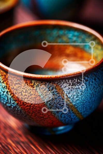 Intra Συλλεκτικό Ξύλινο Παζλ Plywood  4mm - Διακοσμητικό μπλε και πορτοκαλί κεραμικό μπολ με περίπλοκα μοτίβα που στροβιλίζονται Σε Ξύλινο Κουτί - Διαστάσεις: 10x10 cm – 25 κομμάτια