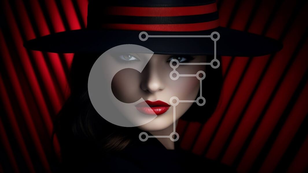 Intra Συλλεκτικό Ξύλινο Παζλ Plywood  4mm - Κομψή γυναίκα με μαύρο καπέλο και κόκκινο κραγιόν Σε Ξύλινο Κουτί - Διαστάσεις Puzzle: 10x10 cm – 25 κομμάτια