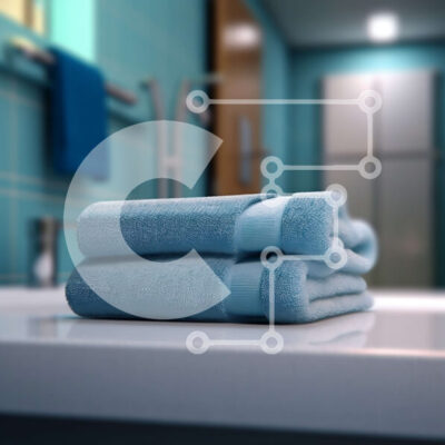 Intra Συλλεκτικό Ξύλινο Παζλ Plywood 4mm - Καθαρό και μοντέρνο μπάνιο με μπλε πετσέτες σε λευκό νιπτήρα Σε Ξύλινο Κουτί - Διαστάσεις Puzzle: 10x10 cm – 25 κομμάτια - Image 1