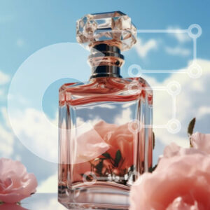 Intra Συλλεκτικό Ξύλινο Παζλ Plywood  4mm - Όμορφη εικόνα ροζ υγρού σε γυάλινο μπουκάλι με ροζ τριαντάφυλλα Σε Ξύλινο Κουτί - Διαστάσεις Puzzle: 10x10 cm – 25 κομμάτια