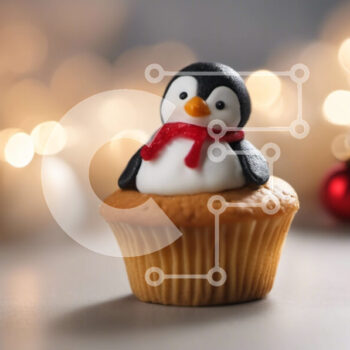 Intra Συλλεκτικό Ξύλινο Παζλ Plywood  4mm - Διακοσμητικό Cupcake Penguin με κόκκινα και λευκά διακοσμητικά Σε Ξύλινο Κουτί - Διαστάσεις Puzzle: 10x10 cm – 25 κομμάτια - Image 1