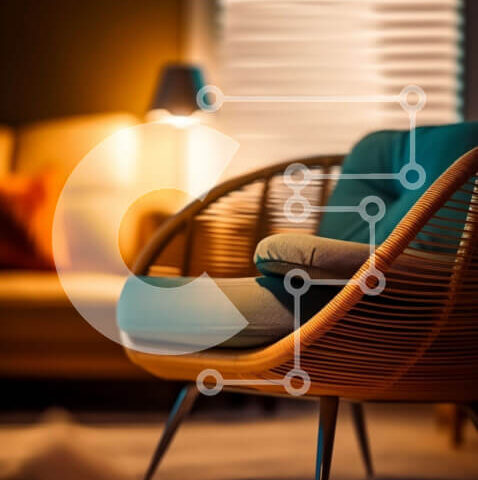 Intra Συλλεκτικό Ξύλινο Παζλ Plywood  4mm - Άνετο και κομψό σαλόνι με καφέ δερμάτινο καναπέ και μπλε πολυθρόνα Σε Ξύλινο Κουτί - Διαστάσεις Puzzle: 10x10 cm – 25 κομμάτια - Image 1