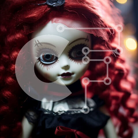 Intra Συλλεκτικό Ξύλινο Παζλ Plywood 4mm - Κοκκινομάλλα κούκλα με μαύρο μακιγιάζ Σε Ξύλινο Κουτί - Διαστάσεις Puzzle: 10x10 cm – 25 κομμάτια - Image 1