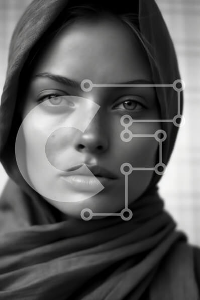 Intra Συλλεκτικό Ξύλινο Παζλ Plywood  4mm - Σοβαρή μουσουλμάνα που φορά χιτζάμπ κοιτάζοντας κατευθείαν την κάμερα Σε Ξύλινο Κουτί - Διαστάσεις Puzzle: 10x10 cm – 25 κομμάτια