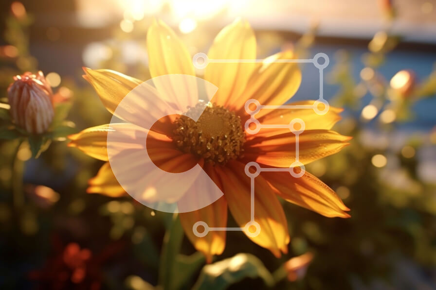 Intra Συλλεκτικό Ξύλινο Παζλ Plywood  4mm - Όμορφη εικόνα ενός κίτρινου λουλουδιού στο ηλιοβασίλεμα Σε Ξύλινο Κουτί - Διαστάσεις: 10x10 cm – 25 κομμάτια