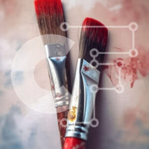 Intra Συλλεκτικό Ξύλινο Παζλ Plywood  4mm - Ζωντανή εικόνα δύο κόκκινων πινέλων σε πολύχρωμο φόντο Σε Ξύλινο Κουτί - Διαστάσεις Puzzle: 10x10 cm – 25 κομμάτια