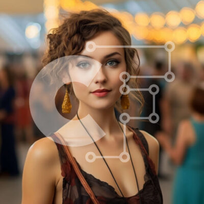 Intra Συλλεκτικό Ξύλινο Παζλ Plywood 4mm - Χαμογελαστή νεαρή γυναίκα με καφέ φόρεμα στο πάρτι Σε Ξύλινο Κουτί - Διαστάσεις Puzzle: 10x10 cm – 25 κομμάτια - Image 1